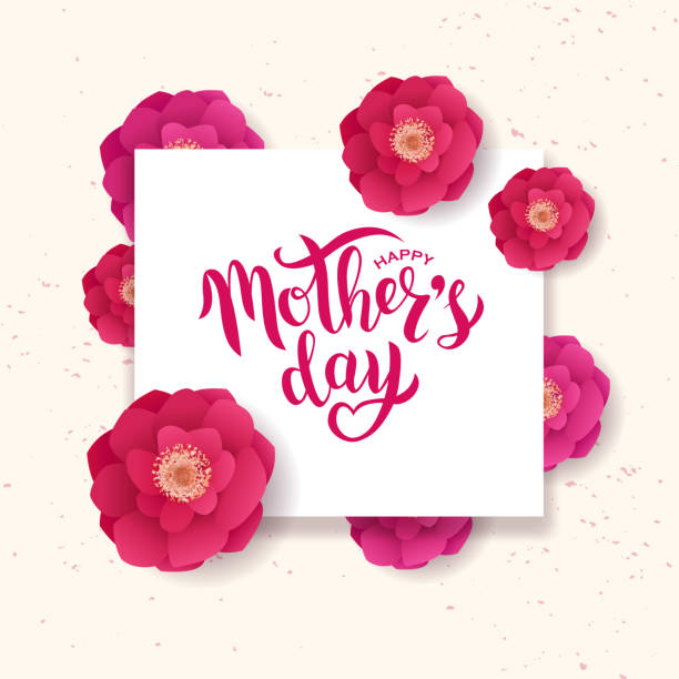 ilustrações, clipart, desenhos animados e ícones de mão de dia de mãe feliz rotulação texto com belas flores. bom para a placa, cartaz, banner, convite, postal, ícone. - mother family vertical flower