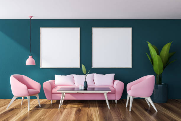 istock Blue living room, sofa and two posters 1126135532