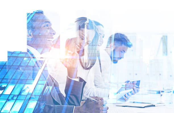 istock Business people brainstorming, skyscraper 1126135572