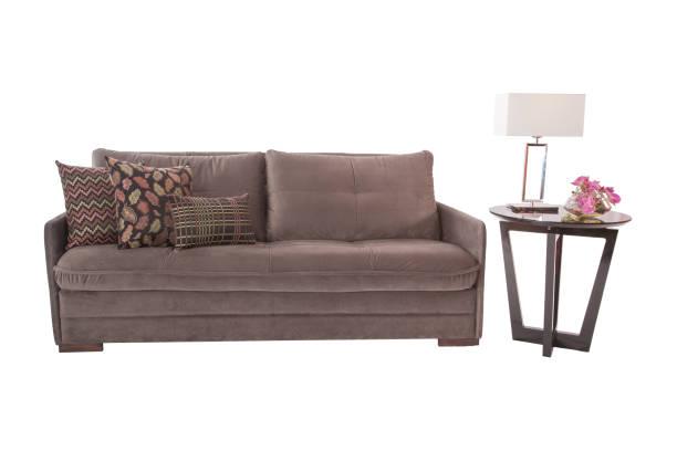 istock Three seats cozy beige fabric sofa isolated on white background 1126136417
