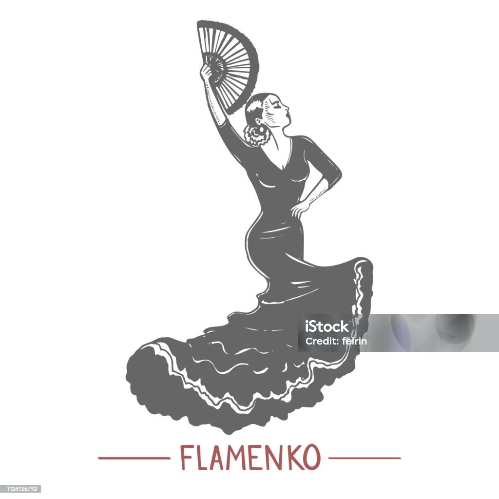 Girl Dancing Flamenko in Graphic Hand-Drawn Style Girl Dancing Flamenko. Woman in Hand Drawn Style for Surface Design Fliers Banners Prints Posters Cards. Vector Illustration Flamenco stock vector