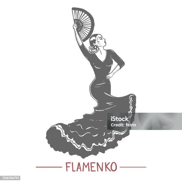 Girl Dancing Flamenko In Graphic Handdrawn Style Stock Illustration - Download Image Now - Flamenco, Hand Fan, Party - Social Event