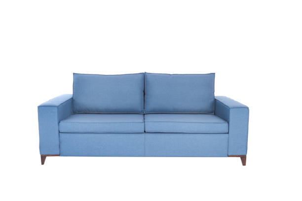 istock Three seats cozy blue fabric sofa isolated on white background 1126136951