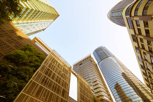 Low angle shot of modern glass buildings