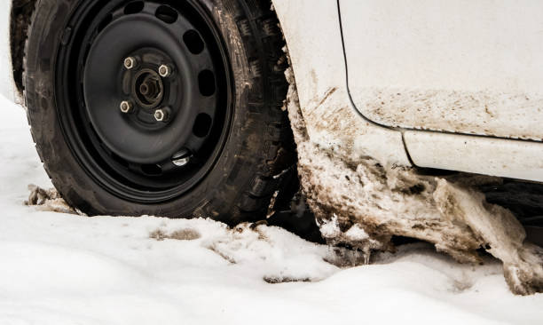 istock Winter tyres on snow covered roads 1126138577
