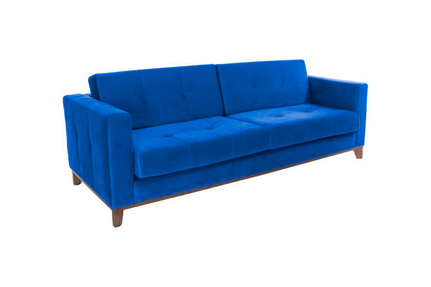 istock Three seats cozy blue fabric sofa isolated on white background 1126138886