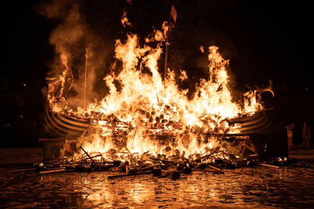 2019 Up Helly Aa Burning Galley stock photo