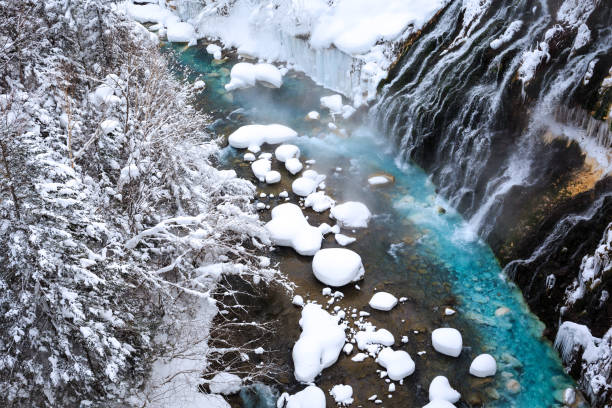 istock Shirogane Waterfall in Winter at Biei Patchwork Road, Hokkaido, Japan 1126139298
