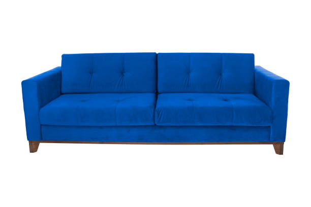 istock Three seats cozy blue fabric sofa isolated on white background 1126139732