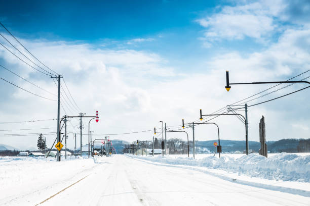 snowy berge und birken in biei - biei stadt stock-fotos und bilder