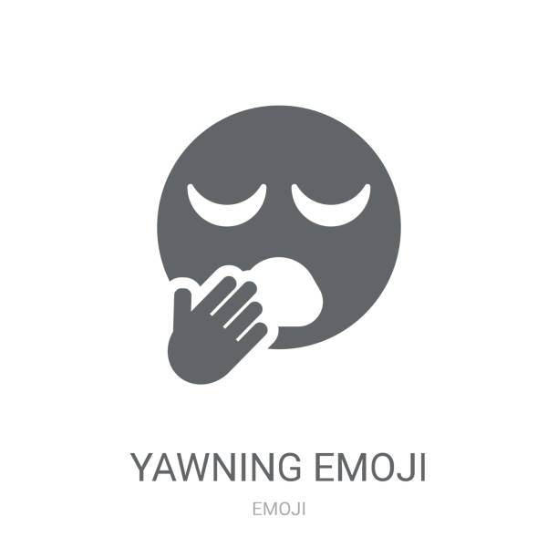 bildbanksillustrationer, clip art samt tecknat material och ikoner med gäspningar emoji-ikonen. trendiga yawning emoji logotyp koncept på vit bakgrund från emoji samling - yawn