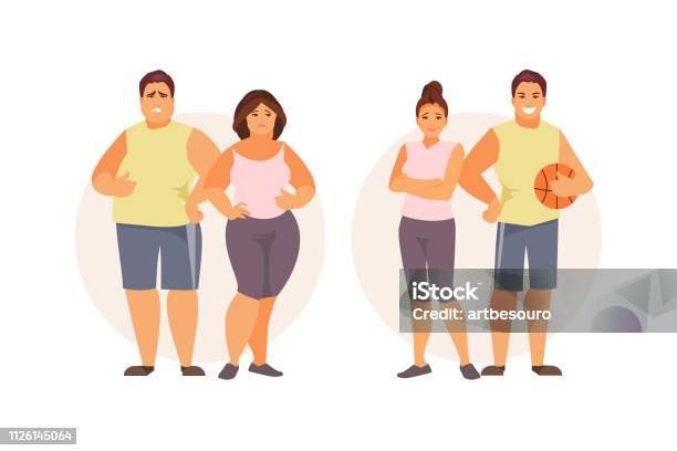 Fat And Slim Couple Vector Stock Illustration - Download Image Now -  Overweight, Couple - Relationship, Child - iStock