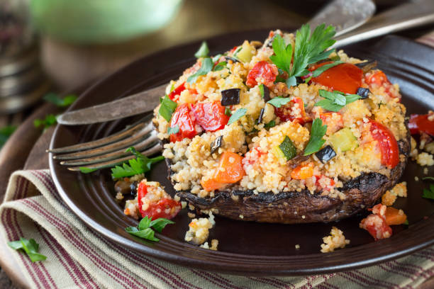 istock Vegetarian couscous served in portobello mushroom 1126147597