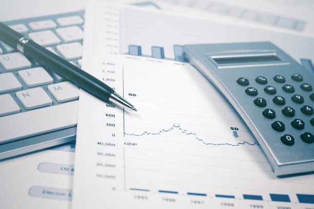 istock Financial accounting stock market graphs analysis 1126147889