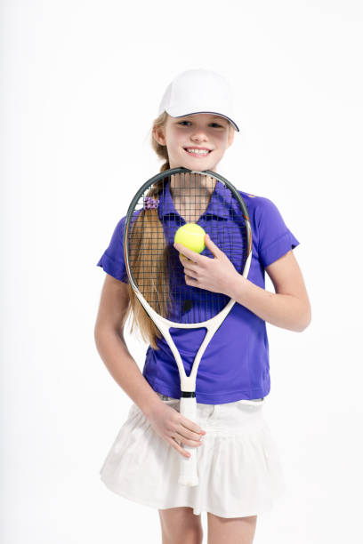 istock Pretty girl tennis player on white backgroud in studio 1126148666
