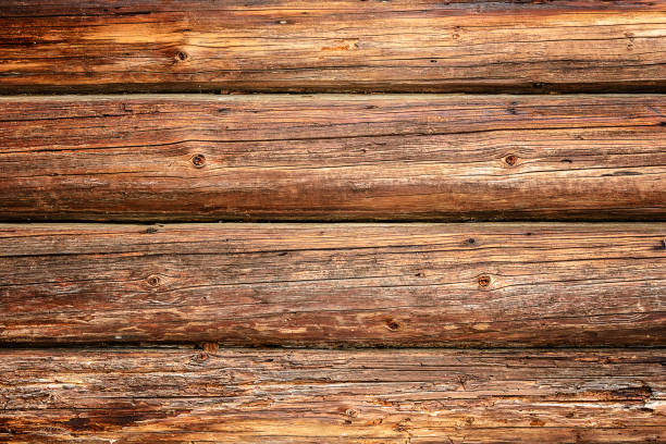 magnífico fondo de un muro antiguo con textura marrón de vigas de madera - viga característica arquitectónica fotografías e imágenes de stock