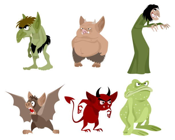 ilustrações, clipart, desenhos animados e ícones de conjunto de criaturas fabulosas - gremlin