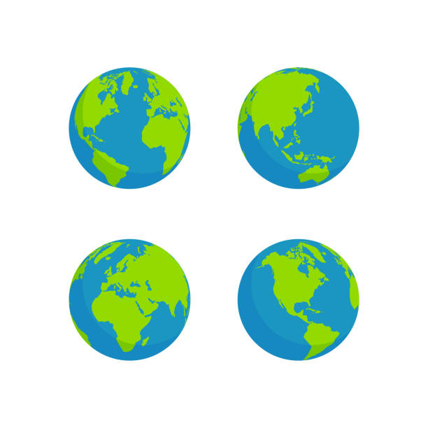 flat style globe design globe set isolated white background, flat style design planet earth africa stock illustrations