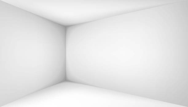 ilustraciones, imágenes clip art, dibujos animados e iconos de stock de cuarto vacío de la blanco. el espacio interior de la caja. esquina de la caja de luz con sombras suaves. ilustración de diseño vectorial. mock para proyecto de negocio - wall white floor domestic room