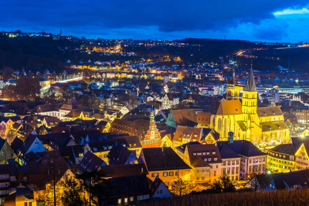 istock Germany, Esslingen am neckar, ancient city from above in magic blue hour mood 1126166639