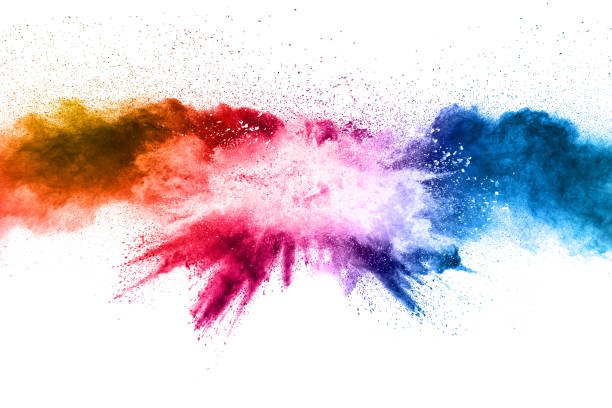 istock Multicolored powder explosion on white background. Color dust splash cloud on background. Launched colorful particles on background. 1126166749