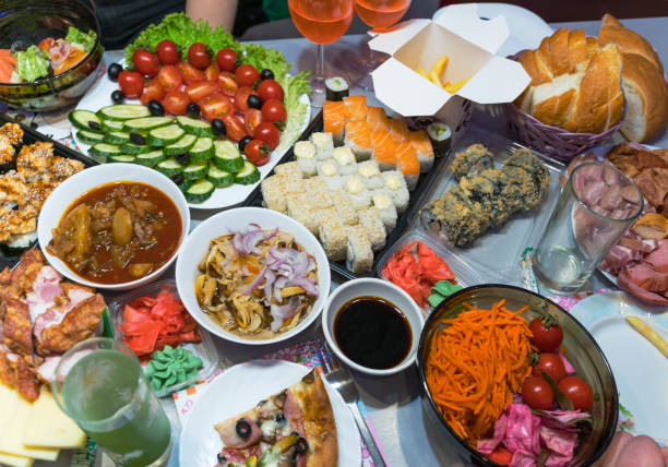 istock Beautifully served table with different restaurant dishes 1126169293