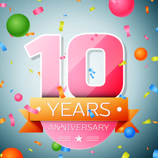 istock Ten years anniversary celebration background. Anniversary ribbon 1126170279