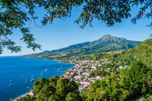 Saint Pierre Caribbean bay in Martinique beside Mount Pelée volcano Saint Pierre Caribbean bay in Martinique beside Mount Pelée volcano pele stock pictures, royalty-free photos & images