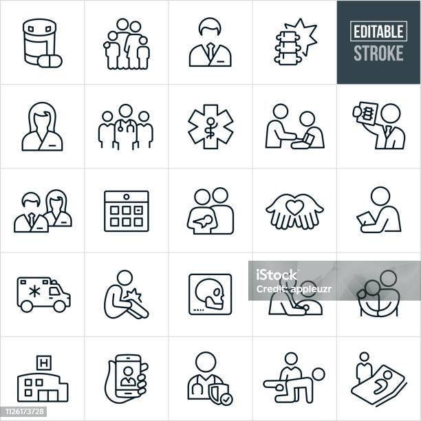 Health Care Thin Line Icons Editable Stroke Stock Illustration - Download Image Now - Icon Symbol, Patient, Doctor