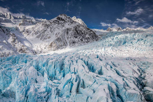 Aerial View of Franz Josef Glacier, New Zealand Franz Josef Glacier is based in the South Island of New Zealand on the West Coast. glacier stock pictures, royalty-free photos & images