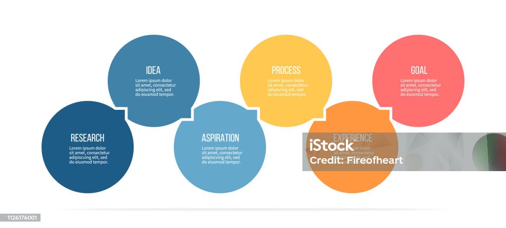 Business infographics. Process with 6 steps, options, circles. Vector template. Number 6 stock vector