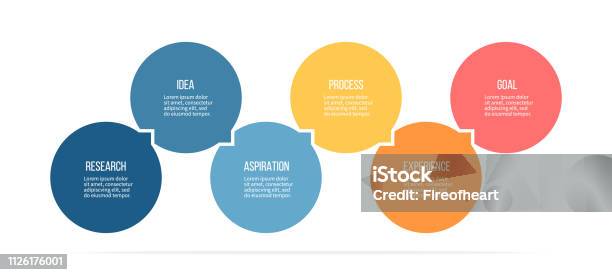 Business Infographics Process With 6 Steps Options Circles Vector Template Stock Illustration - Download Image Now