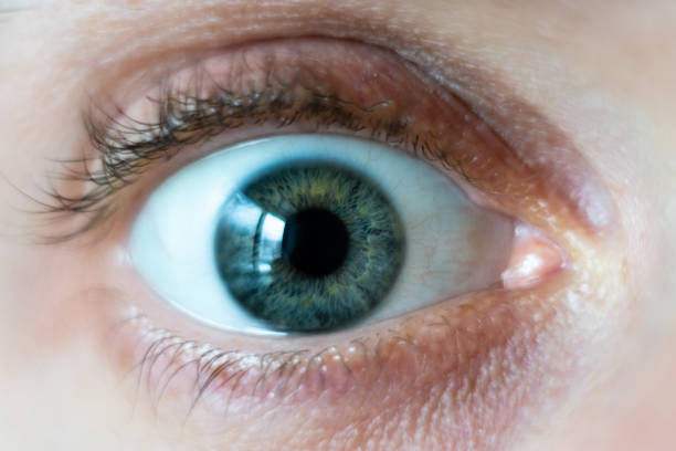 Closeup of a woman's eye looking at the sunset