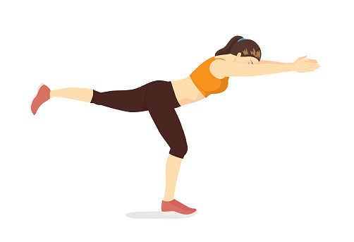 Woman doing Exercise in Single Leg Reach Forward position. Illustration about Abdominal workout posture.