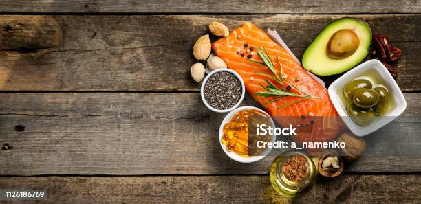 Selection Of Healthy Unsaturated Fats Omega 3 Stock Photo - Download Image Now - Fat - Nutrient, Ketogenic Diet, Omega-3
