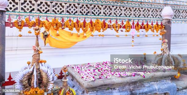 Baai Sri Trays And Flower Garlands Offering In Thai Buddhism Brahman Ceremony To Console Peoples Life Spirit To Return To Body And Be Expression Of Congratulation Joy And Appeasement For Owner Stock Photo - Download Image Now