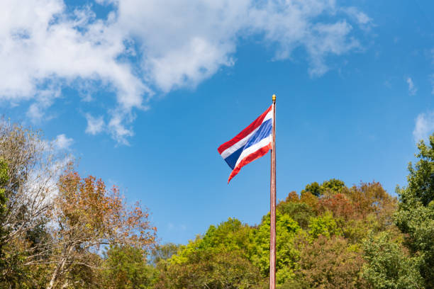 istock Thai flag blowing in the wind Trees around the sky and clouds 1126188734
