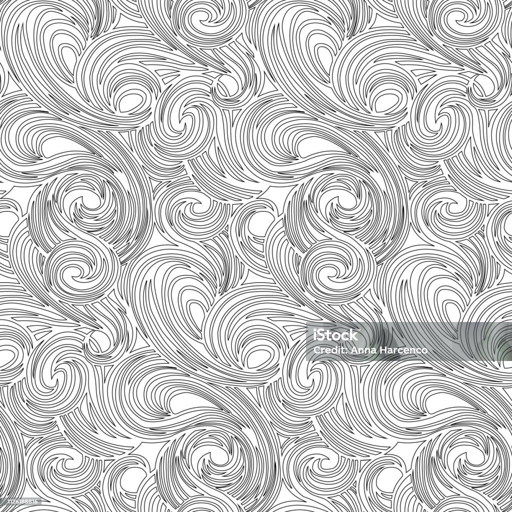 Vector coloring book for kids and adults, for meditation and relax. Seamless pattern smooth lines like waves. Black and white image on white background of isolated elements. Black And White stock vector