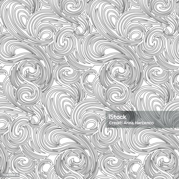 Vector Coloring Book For Kids And Adults For Meditation And Relax Seamless Pattern Smooth Lines Like Waves Black And White Image On White Background Of Isolated Elements Stock Illustration - Download Image Now