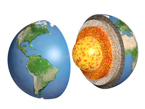 Structure of the Earth. Model isolated on white background. Elements of this image furnished by NASA. 3d render