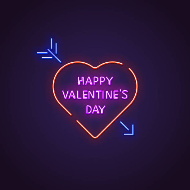 Valentines day neon banner Valentines day neon sign. Glowing neon sign of text Happy Valentine`s Day. Letters glowing in retro colors. February 14 holiday. valentine s day holiday stock illustrations