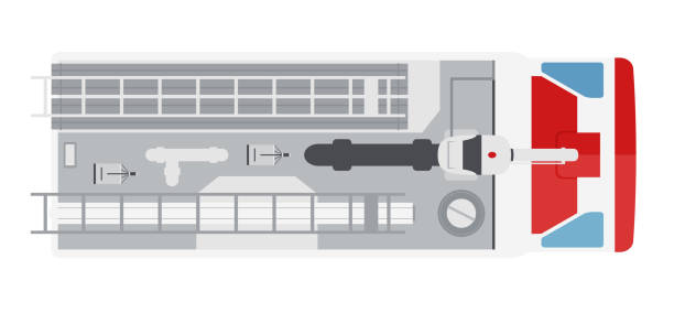 illustrazioni stock, clip art, cartoni animati e icone di tendenza di auto dei pompieri dall'alto, vista dall'alto. trasporto di cartoni animati carino con ombre. veicolo urbano moderno. una delle raccolte o del set. semplice icona o logo. design realistico. illustrazione vettoriale in stile piatto. - urban scene city life city design