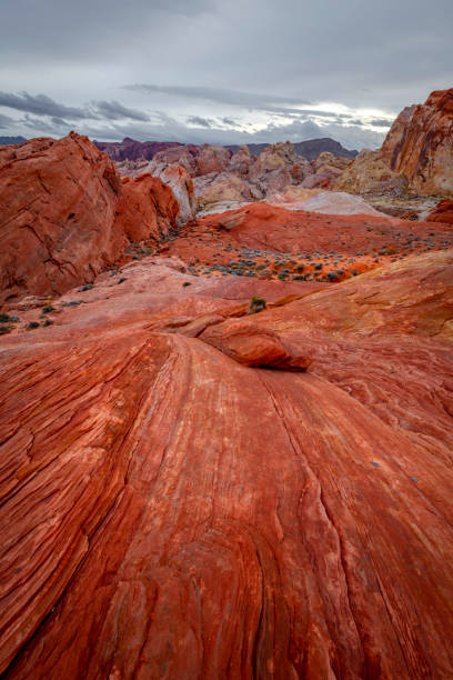 Red rock canyon with thunder clouds