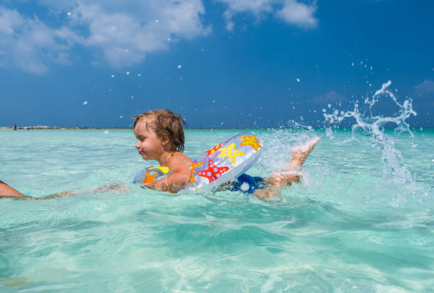 istock Cute small boy enjoying while swimming in inflatable ring at sea. 1126190397