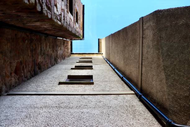 Edinburgh Scotland 24 November 2018: Abstract vertical view of apartment block with blue skies