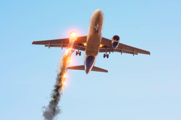 istock Passenger plane landing with a burning engine, emergency situation. Concept disaster 1126193093