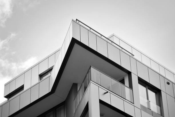 istock Facade of a modern apartment building. Black and white. 1126193223