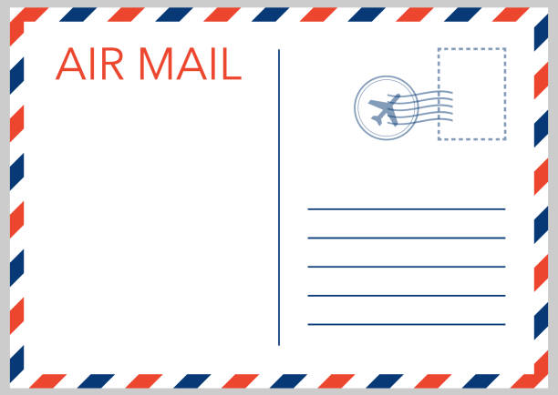 ilustrações, clipart, desenhos animados e ícones de envelope de correio de ar com selo postal isolado no fundo branco. ilustração em vetor. - cards rear view vector pattern