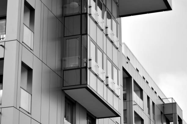 istock Facade of a modern apartment building. Black and white. 1126195228