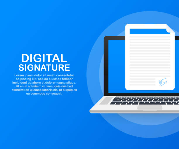 illustrazioni stock, clip art, cartoni animati e icone di tendenza di firma digitale. concetto infografico di firma del contratto isometrico web. illustrazione vettoriale. - negozio di elettrodomestici